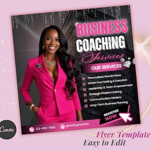 Business coaching services flyer, Consulting, Entrepreneur, Business Mentor, workshop, Business Offer, ad Promo Flyer Canva template