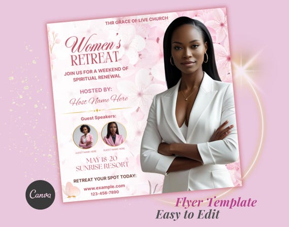 Women’s Retreat Flyer | Church Event Flyer | Prayer and bible | Christian Conference Flyer | Editable Canva Template | Religious Event Flyer