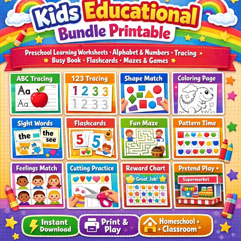 Kids Educational Bundle Printable | Preschool Learning Worksheets ...