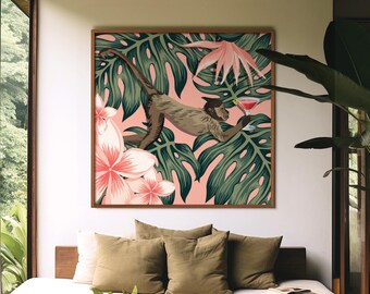 Tropical Monkey Bar Art Print, Mid Century Modern (digital