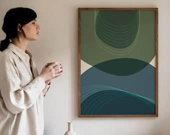 Boho Abstract Wall Art | Green & Blue Bauhaus Print (Digital Download)