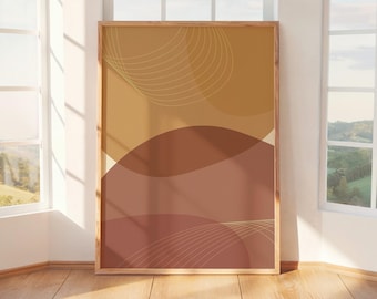 Boho Terra Cotta Wall Art Print, Abstract Bauhaus Decor (Digital Download)