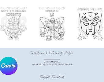 Bewerkbare Transformers verjaardagskleurplaten voor kinderen | Feestartikelen | Kleurplaten robot