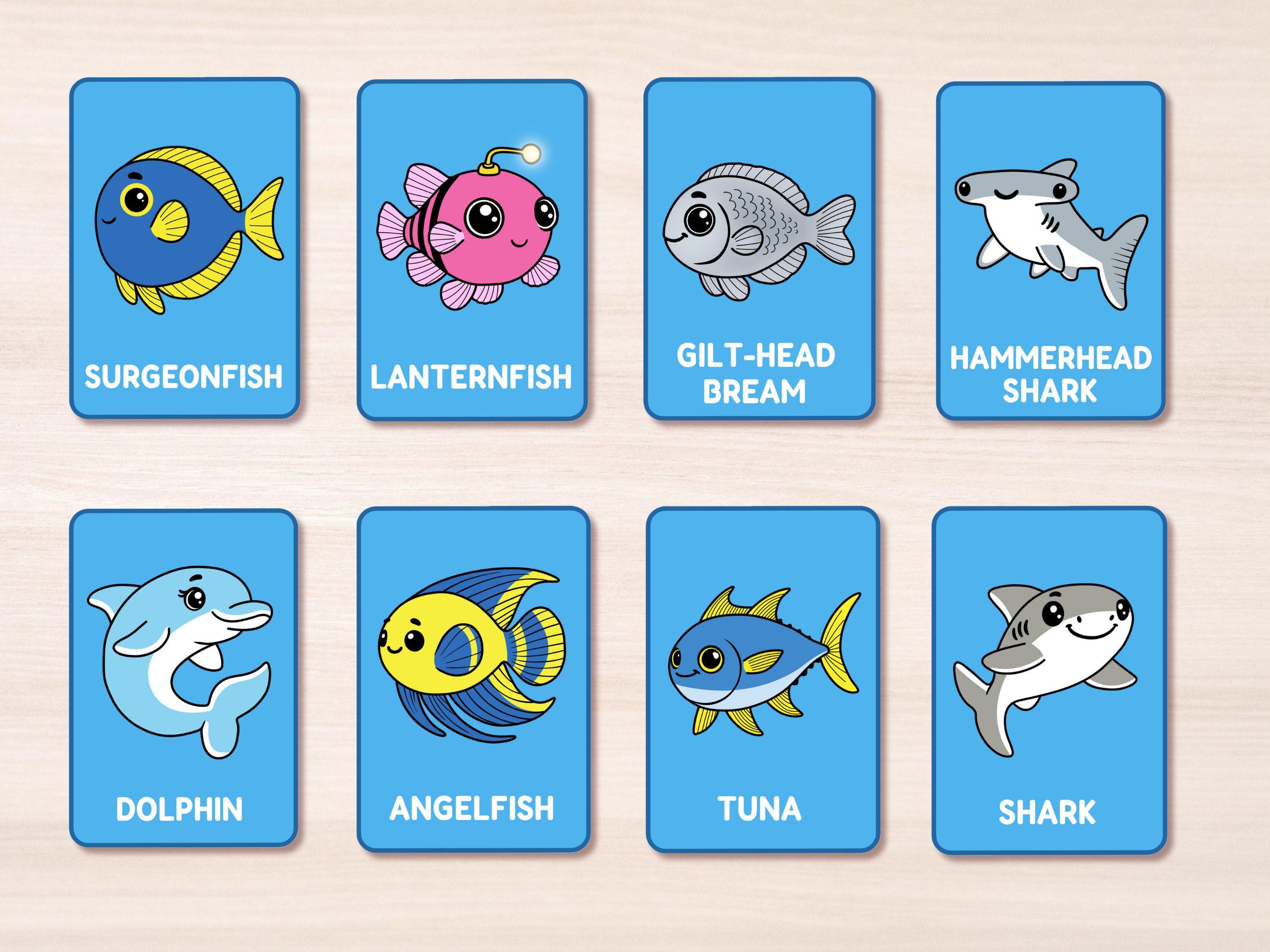 Fish Coloring Pages + Flashcards PDF for Kids – Printable Ocean ...