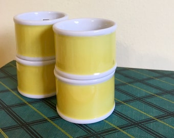 Yellow and White Ceramic Napkin Rings/ Holders in Box, Fitz & Floyd, Set of 4, Reduced Price