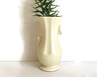 Vintage Matte White Pottery Vase, Two Handles