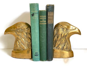 Vintage Brass Eagle Head Bookends