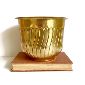 Vintage Large Brass Planter, Swirl Pattern