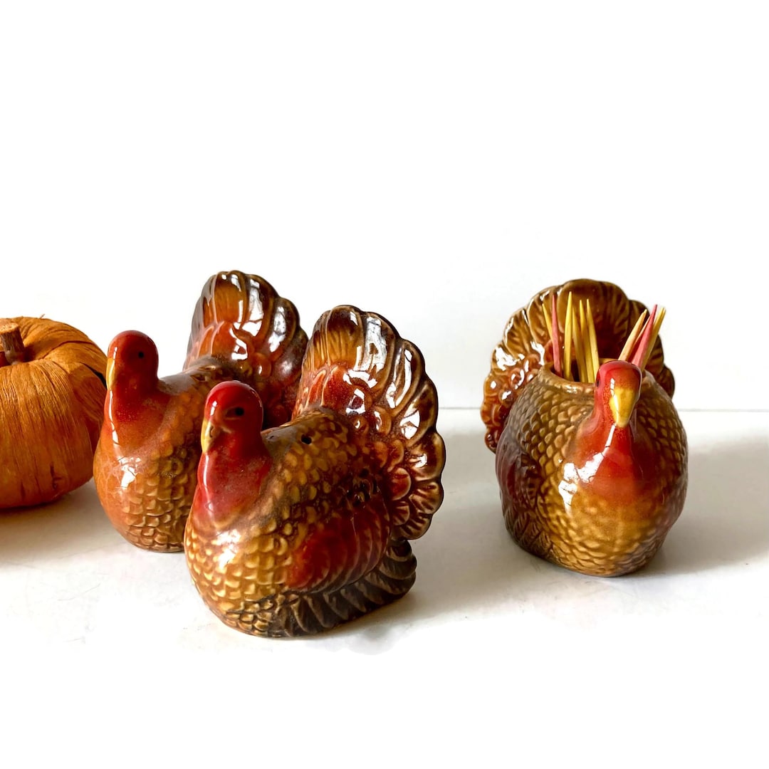 Vintage Ceramic Turkey Salt and Pepper Shakers, Toothpick Holder SET - Etsy