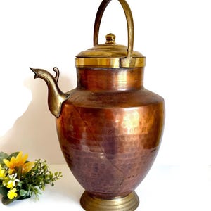 Antique Hammered Copper and Brass Large Water Jug