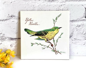 Vintage Ceramic Tile Trivet or Wall Hanging, Yellow Warbler, Screencraft