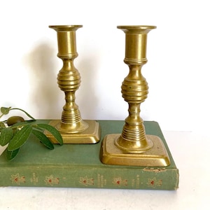 Vintage Pair of  Brass Ribbed Candleholders, Candlesticks, Read Description