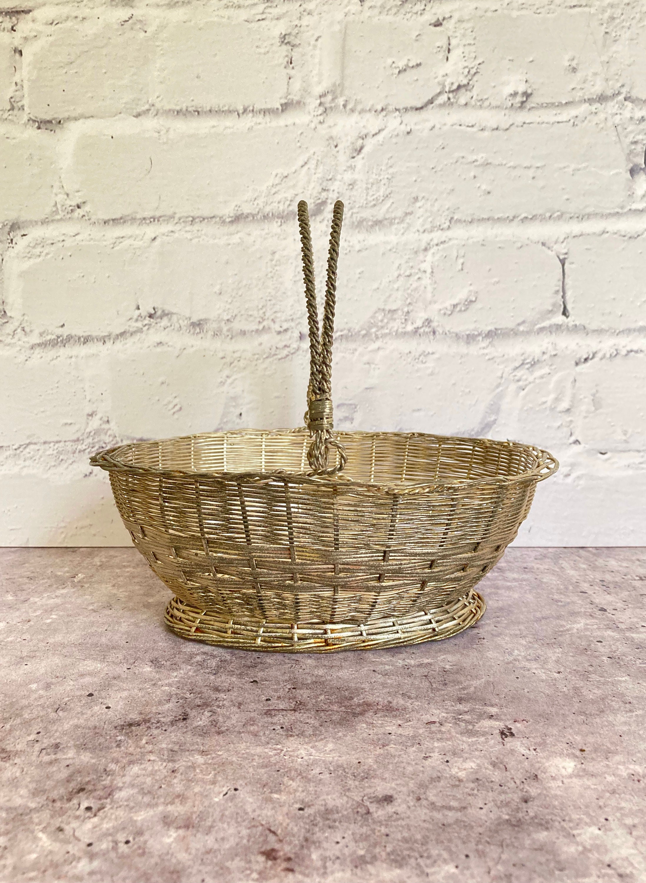 Vintage Silver Wire Basket with Handle Etsy