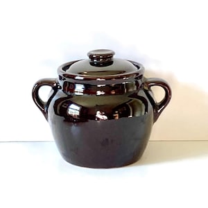 Vintage Lidded Crock or Bean Pot with Shiny Glaze