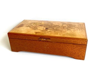 Vintage Lacquered Wooden Musical Jewelry Box