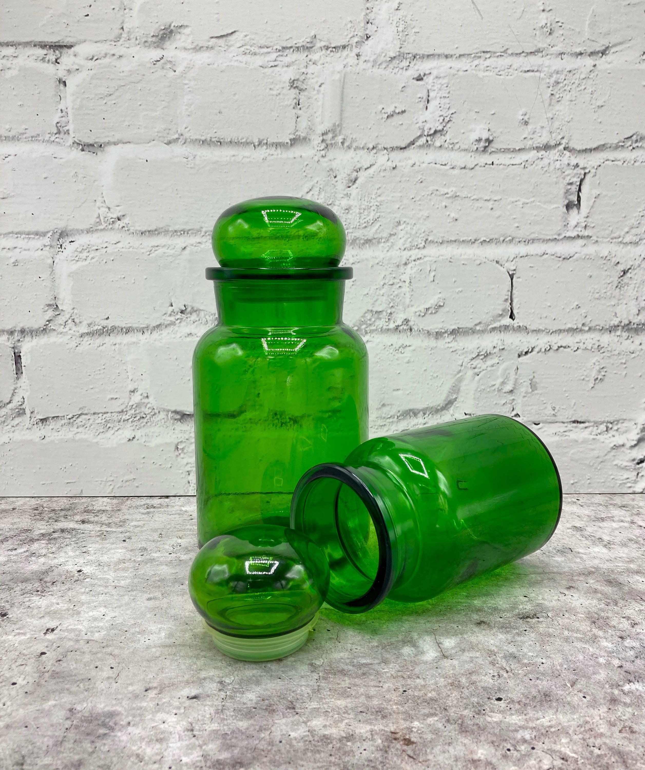 Set of 2 Vintage Green Glass Jars Made in Belgium Etsy