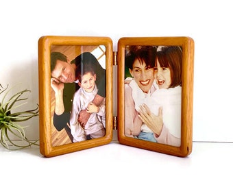 Vintage Teak Wood Bifold Photo Frame 5x7, 1990s Decor