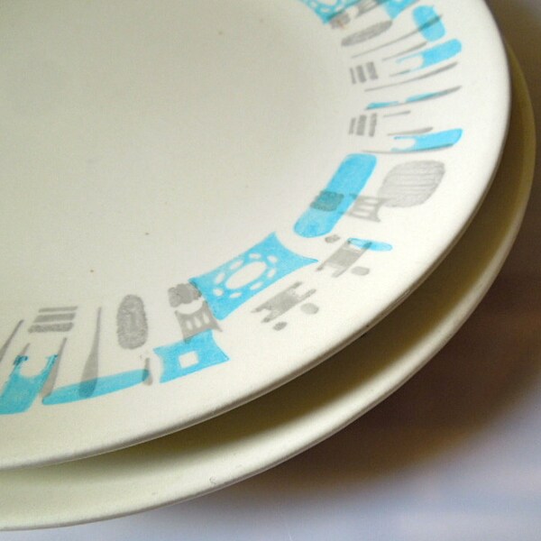 1950's Mod Dinner Plates - Blue Heaven - ON SALE