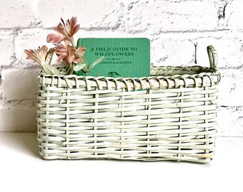 Vintage Mint Wicker Basket, Oblong, Cottage Decor