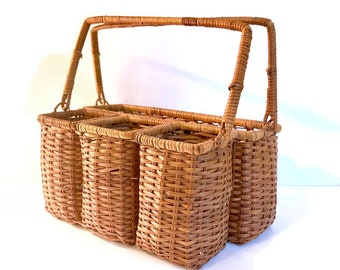 Vintage Wicker Flatware Caddy Basket with Handles
