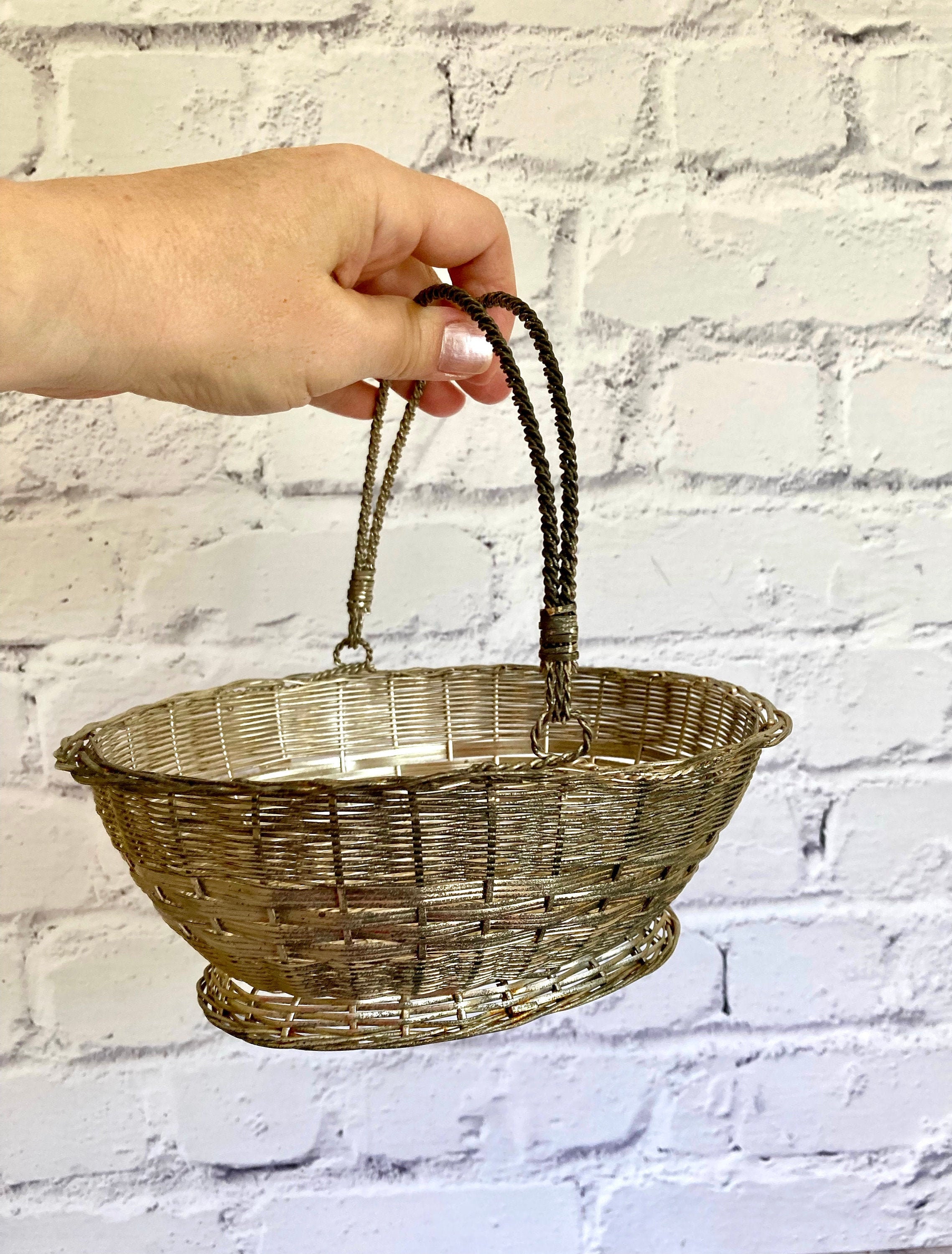Vintage Silver Wire Basket with Handle Etsy