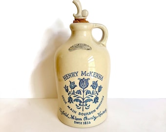 Vintage Henry McKenna Sour Mash Bourbon Whiskey Stoneware Jug with Spout