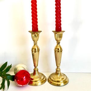 Vintage Pair of Lacquered Brass Shiny Candleholders by Century, Candlesticks