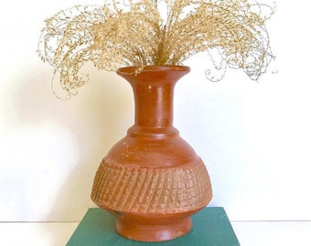 Vintage Earthenware Vase, African Pottery, Heavy Rustic Vase, Global Decor