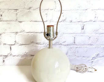 Vintage White Sphere Table Lamp, Orb Shape with Flattened Bottom