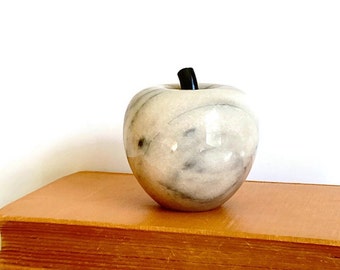 Vintage Stone Marble White Apple Paperweight, Teacher Gift