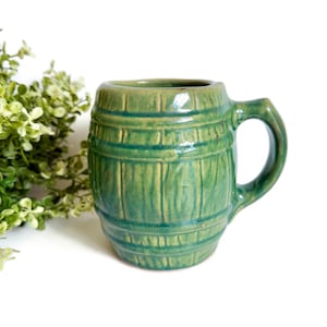 Antique Green Pottery Mug, Barrel Style, Nelson McCoy