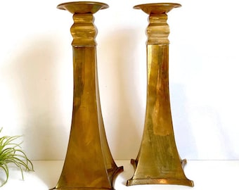 Vintage Extra Tall Brass Candleholders, Candlesticks, Pillar Holders