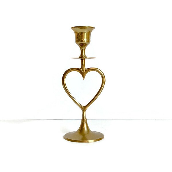 Vintage Brass Candleholder with Heart Shape, Single Taper Candlestick