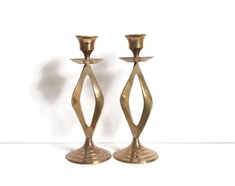 Vintage Twisted Spiral Brass Candleholder Pair, MCM Decor