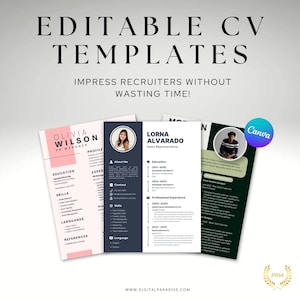 10+ Editable Resume Templates | Professional CV for Job Applications | Instant Download