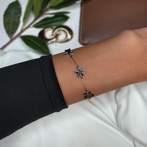 Gold Plated Star Adjustable Handmade Bracelet, Beaded Brass Bracelet, Summer Bracelet, Holiday Bracelet, Jewelry, Boho, Elegant, Unique