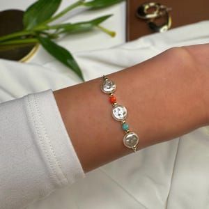 Gold Plated Adjustable Handmade Bracelet, Beaded Brass Bracelet, Summer Bracelet, Holiday Bracelet, Jewelry, Boho , Chain, Elegant, Unique