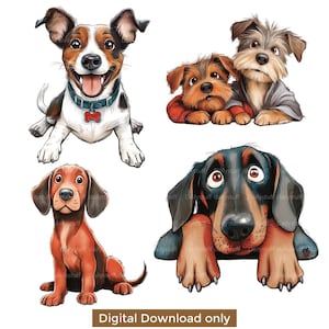 16 Quirky Dogs Clipart, Funny Dog Clipart Bundle, Cute And Silly Dogs Png, Puppy Whimsy Graphics, Digital Download, Junk journal