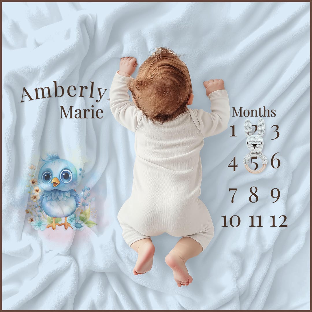 Personalized Bluebird Baby Milestone Blanket • Custom Name Blue Bird ...