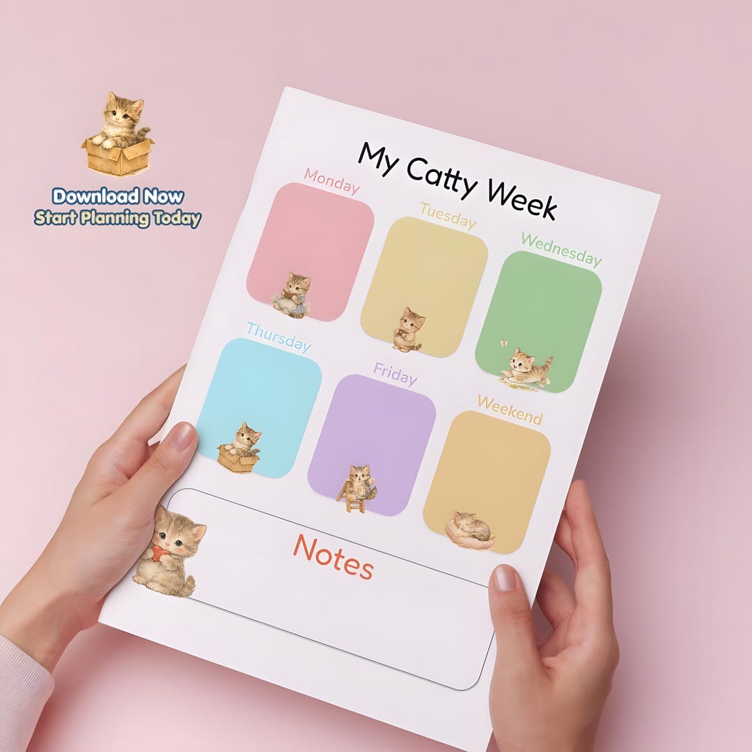 Cute Cat Weekly Planner Printable | Cat Habit Tracker | Pastel Cat ...