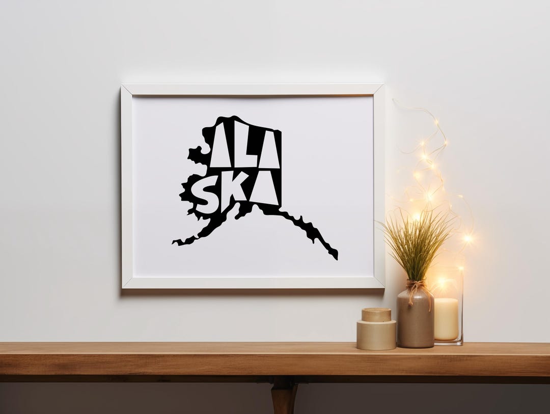 Alaska State Typography Art | Minimalist Black & White Wall Print ...