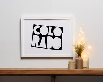Impresión tipográfica de Colorado / Arte mural minimalista del estado / Decoración moderna para el hogar / Póster enrollado sin marco / Regalo para los amantes de Colorado