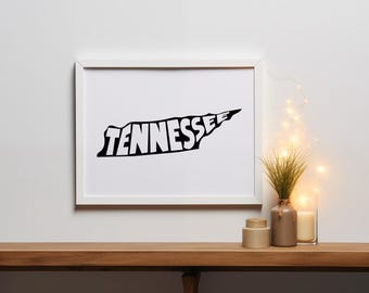 Stampa tipografica del Tennessee / Arte murale minimalista dello stato / Arredamento moderno per la casa / Poster arrotolato senza cornice / Regalo per gli amanti del Tennessee