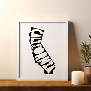 Impression typographique californienne | Art mural minimaliste d&#39;État | Décoration d&#39;intérieur moderne | Poster roulé sans cadre | Cadeau pour les amateurs de Californie