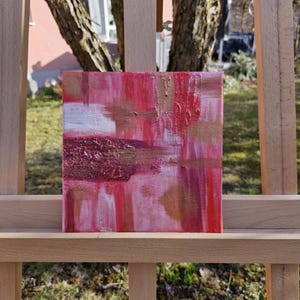 Acrylic Painting Canvas Artwork Abstract 20 x 20 cm Red Pink Gold