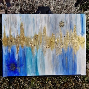 Acrylic painting canvas artwork abstract 30 x 40 cm gold glitter
