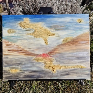 Acrylic painting canvas artwork abstract 30 x 40 cm gold glitter