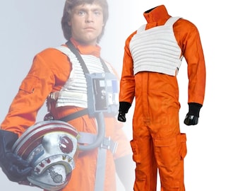 Disfraz de piloto de X-Wing: traje de vuelo naranja y chaleco blanco, mono de cosplay de piloto rebelde unisex