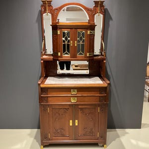 Antique Art Nouveau Cabinet with Mirror and Storage