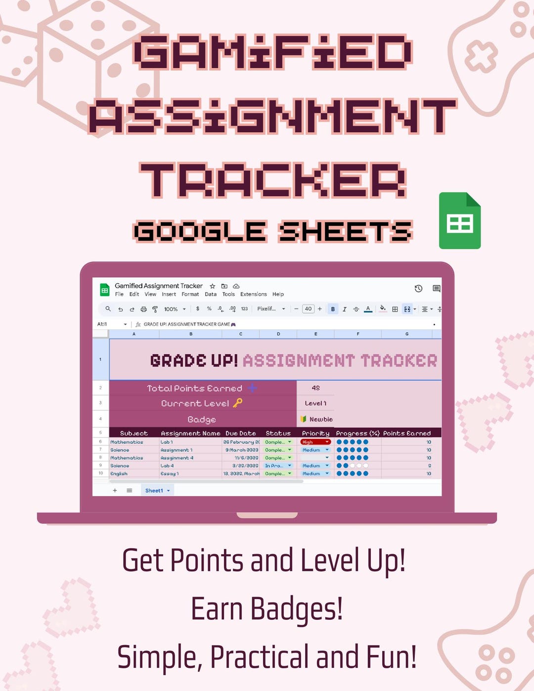 Google Sheets Assignment Tracker Gamified | Fun Aesthetic, for ...